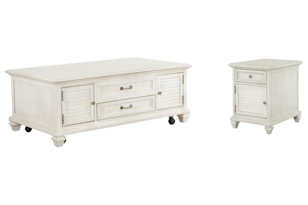 Newport - Lift Top Storage Cocktail Table With Chairside End Table - Alabaster