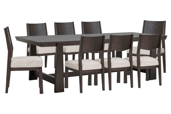Tauren - Trestle Dining Table With 8 Side Chairs - Coffee Bean / Beige