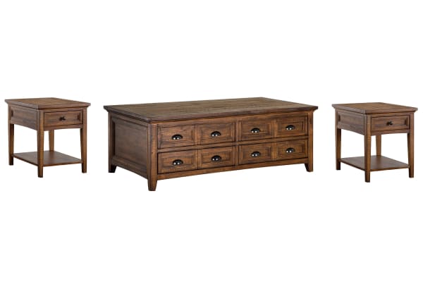 Bay Creek - Lift Top Storage Cocktail Table With 2 End Tables - Toasted Nutmeg