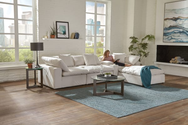 Posh - 5 Piece Modular Sectional With 1 Armless, 2 Corners, 1 Cocktail Ottoman, 1 Console - Porcelain