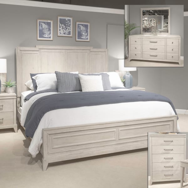 New Haven - 4 Piece Bedroom Set (King Panel Bed, Dresser & Mirror, Chest) - White