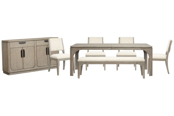 Braelyn - Extendable Rectangular Dining Table With 4 Side Chairs, Bench And Server - Dorian Gray / Beige