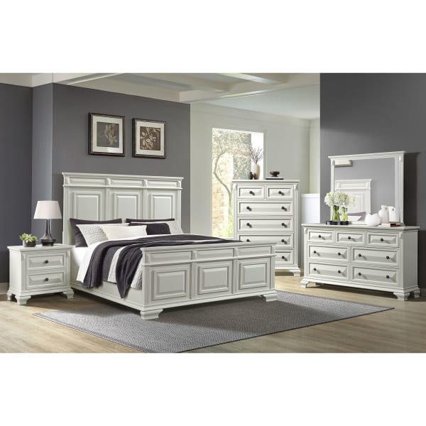 Bridgestone - King Panel 5 Piece Bedroom Set - Antique White