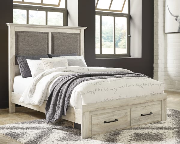 Cambeck - Whitewash - Queen Upholstered Panel Bed With 2 Storage Drawers