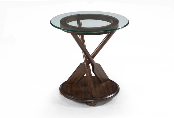 Beaufort - Round End Table With Base And Glass Top - Dark Oak