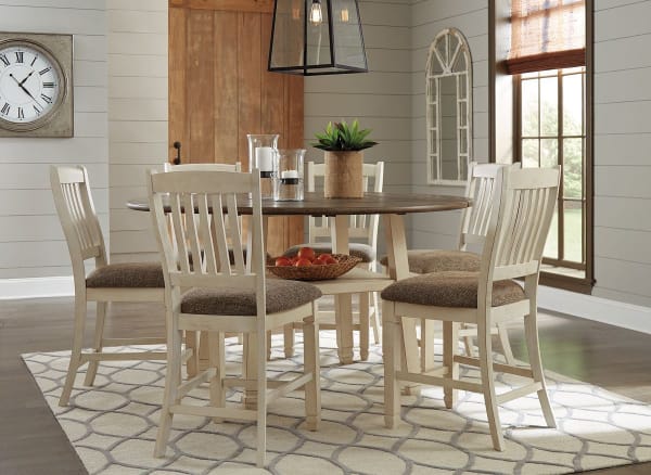 Bolanburg - Beige - 7 Pc. - Round Drop Leaf Counter Table, 6 Barstools