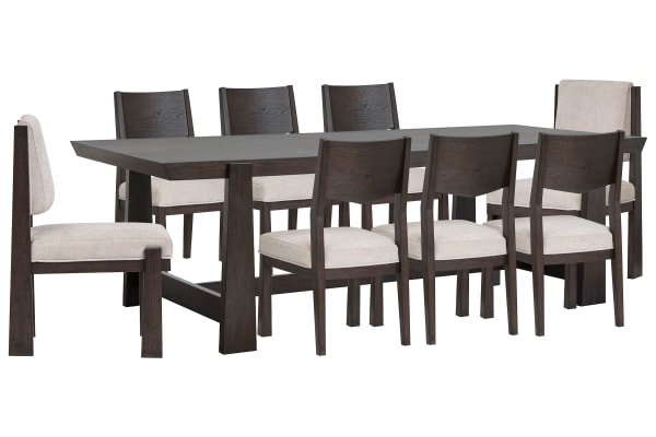 Tauren - Trestle Dining Table With 6 Side Chairs And 2 Upholstered Side Chairs - Coffee Bean / Beige