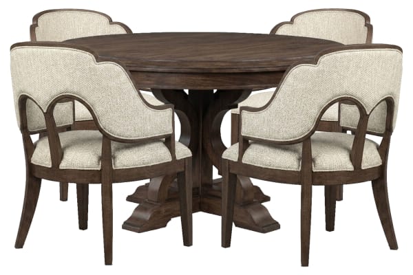 Jubilee - 54" Round Dining Table With 4 Arm Chairs - Brown / White