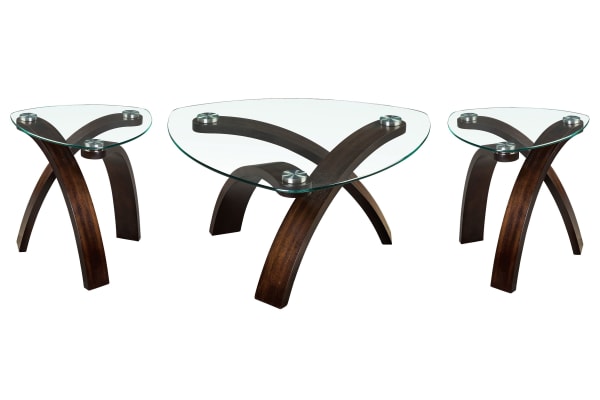 Allure - Pie Shaped Cocktail Table With 2 End Tables - Hazelnut