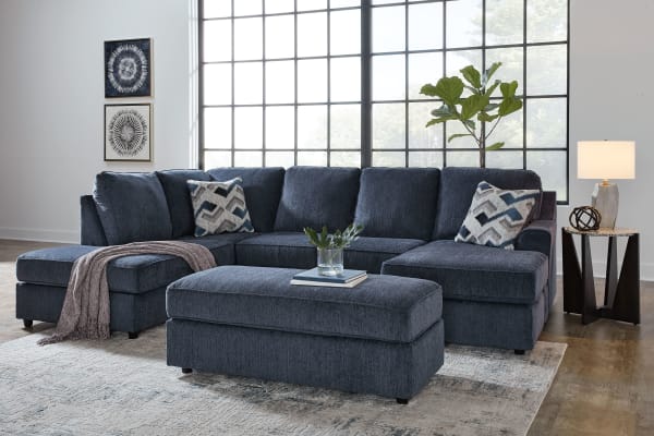 Albar Place - Cobalt - 3 Pc. - 2-Piece Sectional With Raf Sofa Chaise, Ottoman