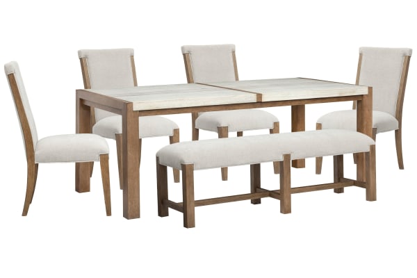 Plum Creek - Rectangular Dining Table With 4 Upholstered Side Chairs And Bench - Sierra Brown