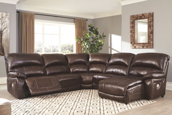 Hallstrung - Chocolate - Left Arm Facing Power Recliner 5 Pc Sectional