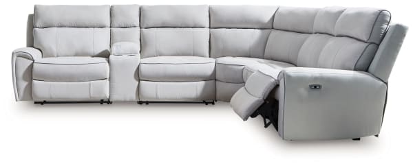 Social Pointe - Pearl / Ash - 6-Piece Reclining Sectional With Storage Console