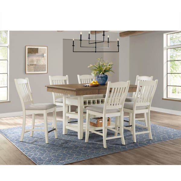 Bellevue - 7 Piece Counter Height Dining Set (Table And Six Chairs) - Walnut And Antique White