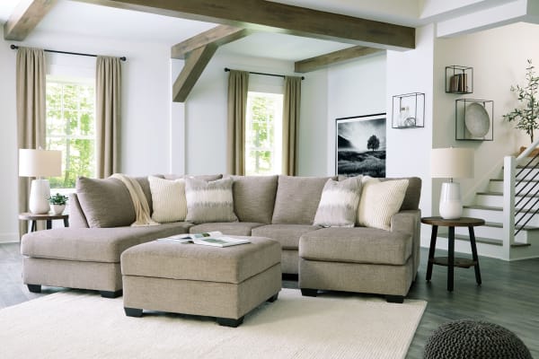 Creswell - Stone - 3 Pc. - Left Arm Facing Corner Chaise 2 Pc Sectional, Ottoman