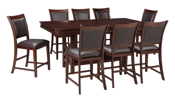 Collenburg - Dark Brown - 9 Pc. - Rectangular Dining Room Counter Extension Table, 8 Upholstered Barstools