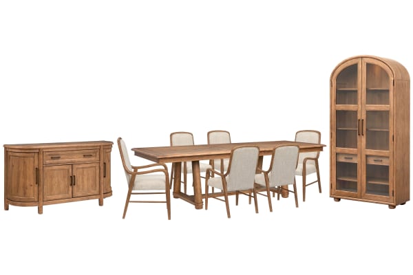 Woodward - Trestle Extendable Dining Table With 6 Arm Chairs, Sideboard And Display Cabinet - Dark Clove / White