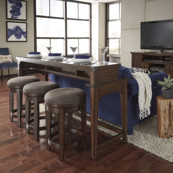 Aspen Skies - 4 Piece Console Set (1 Console 3 Swivel Stools) - Dark Brown