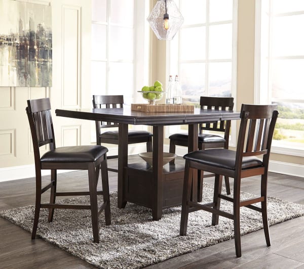 Haddigan - Dark Brown - 5 Pc. - Counter Extension Table, 4 Barstools