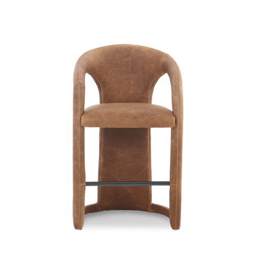 Archie - Distressed Leather Counter Stool - Maple Brown