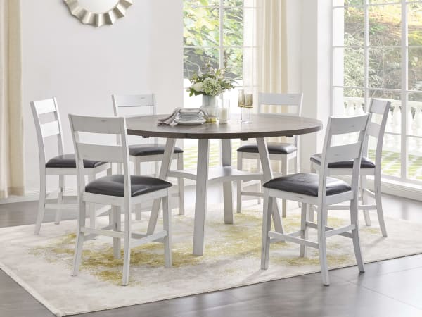 Postenbrook - White - 7 Pc. - Drop Leaf Counter Table, 6 Barstools