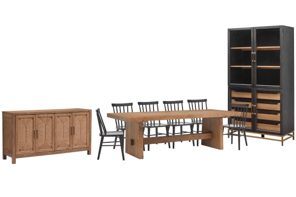 Lindon - Trestle Dining Table With 6 Side Chairs, Buffet And Cabinet - Belgian Wheat