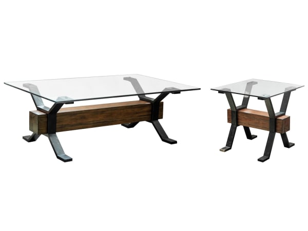 Sawyer - Rectangular Cocktail Table With End Table - Toasted Nutmeg And Smoked Iron
