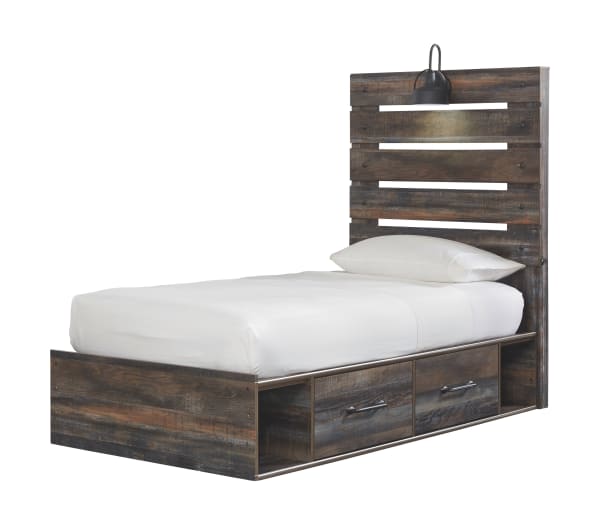 Drystan - Brown / Beige - Twin Panel Bed With 2 Side Drawers