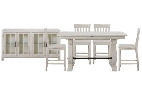 Bronwyn - Extendable Rectangular Counter Height Dining Table With 4 Counter Chairs And Buffet - Alabaster
