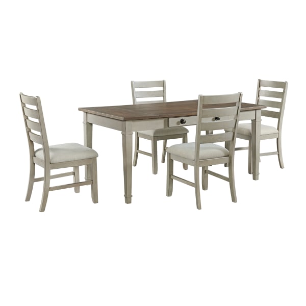 Farmington - 5 Piece Standard Height Dining Set (Rectangular Table And Four Chairs) - Medium Brown And Washed Stone