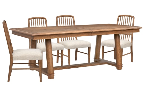 Woodward - Trestle Extendable Dining Table With 4 Side Chairs - Dark Clove / White