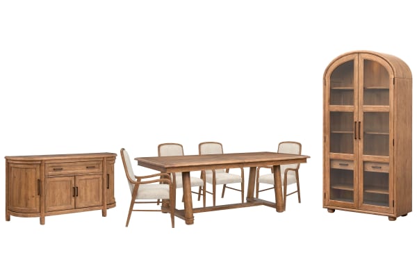 Woodward - Trestle Extendable Dining Table With 4 Arm Chairs, Sideboard And Display Cabinet - Dark Clove / White