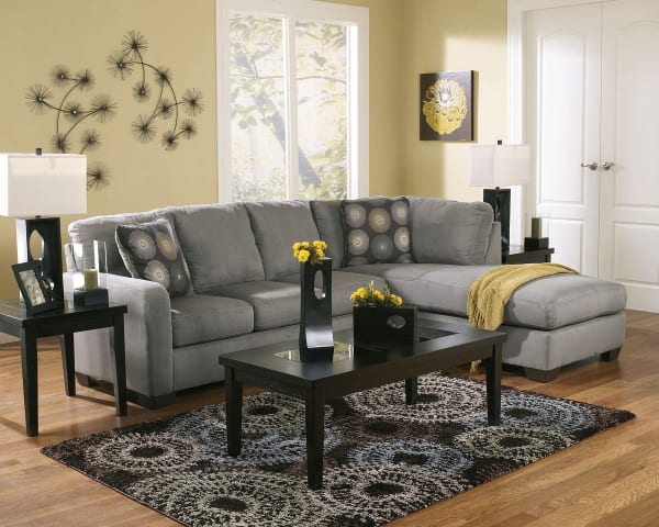 Zella - Charcoal - 3 Pc. - Left Arm Facing Sofa, Right Arm Facing Corner Chaise Sectional, Denja Table Set