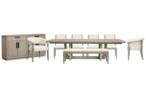 Braelyn - Extendable Trestle Dining Table With 4 Side Chairs, 2 Host Chairs, Bench And Server - Dorian Gray / Beige
