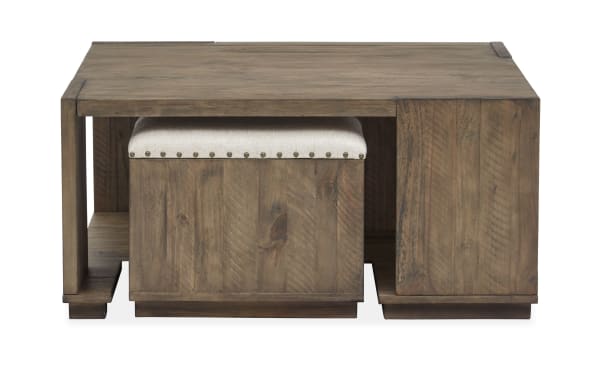 Leighton - Square Cocktail Table With 2 Stools (Upholstered Seat) - Burnt Sienna