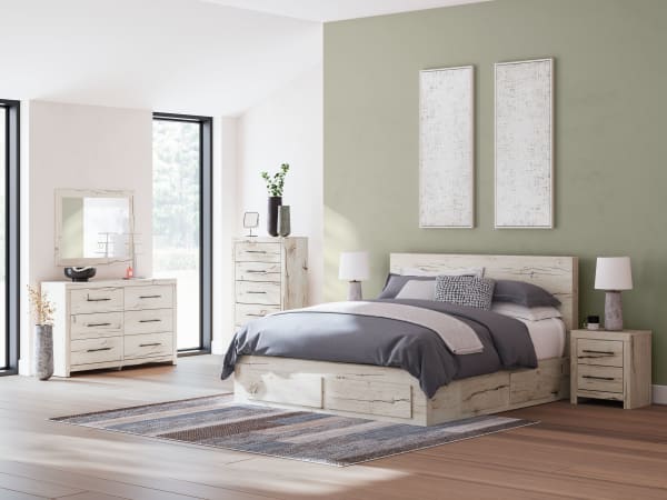 Lawroy - Light Natural - 7 Pc. - Dresser, Mirror, King Panel Bed With Storage Footboard And 2 Under Bed Storage Units