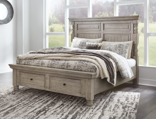 Harrastone - Gray - Queen Panel Storage Bed
