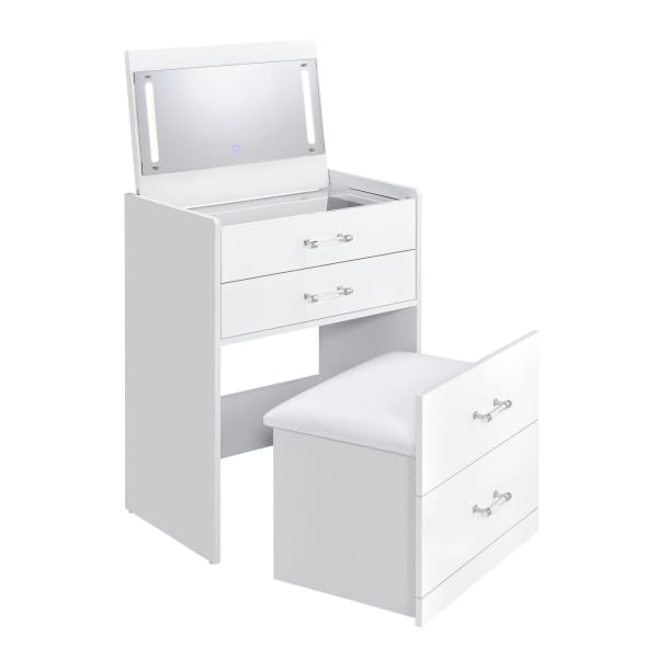 Irvine - Mini Vanity With Stool, LED And USB - Glossy White