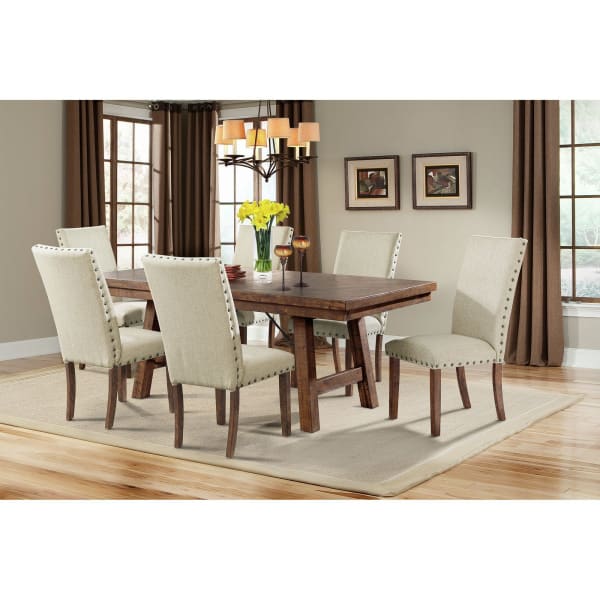Jax - 7 Piece Dining Set, Table & 6 Upholstered Side Chairs - Dark Walnut