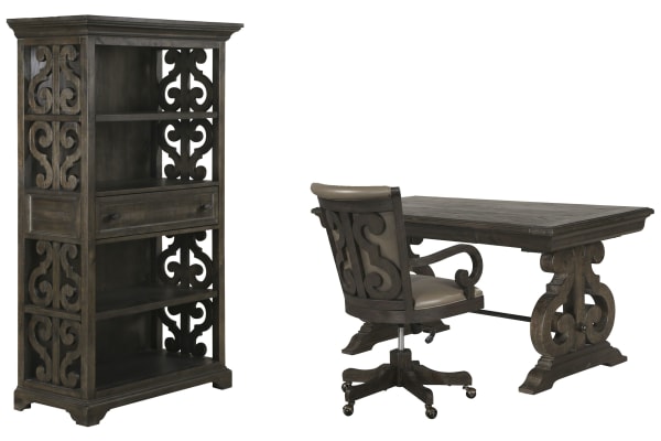 Bellamy - Writing Desk With Chair And Bookcase - Peppercorn