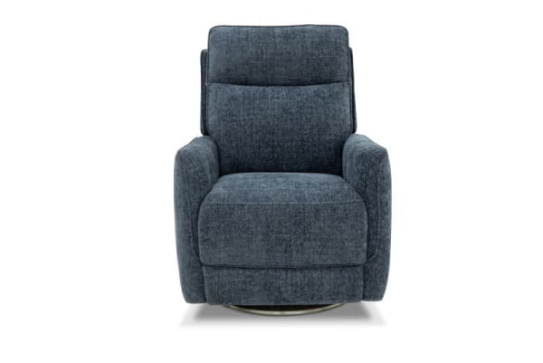 Maben - Triple Power Swivel Recliner With Headrest & Lumbar System - Denim