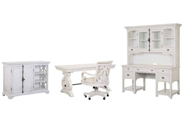 Bronwyn - Writing Desk With Chair, Printer Stand Credenza And Hutch - Alabaster
