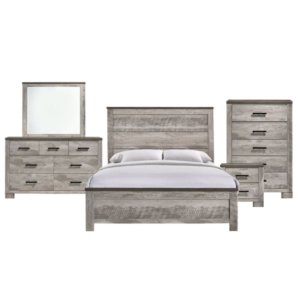Millers Cove - Queen Panel 5 Piece Bedroom Set - Distressed Gray