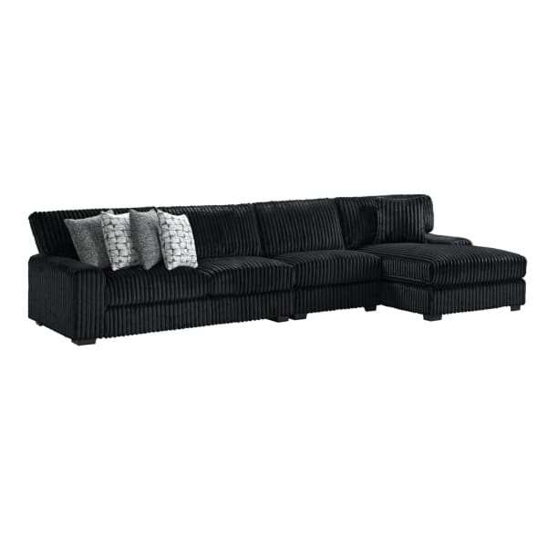 Nightfall - 3 Piece Sectional Set With RHF Chaise 1 Pillow - Grand Cord Black