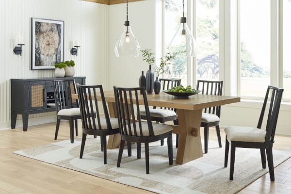Galliden - Light Brown / Black - 8 Pc. - Rectangular Dining Table, 6 Side Chairs, Server