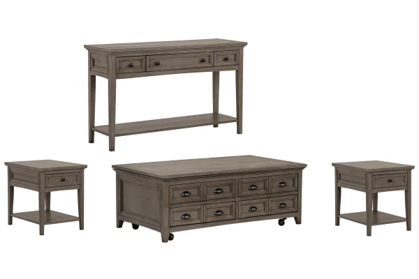 Paxton Place - Lift Top Storage Caster Cocktail Table With 2 End Tables And Sofa Table - Dovetail Gray