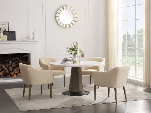 Deluxaney - White - 6 Pc. - Dining Table, 4 Arm Chairs