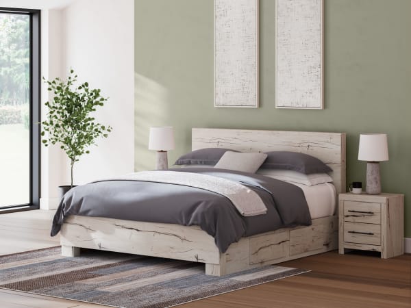 Lawroy - Light Natural - King Panel Bed With 2 Under Bed Storage Units
