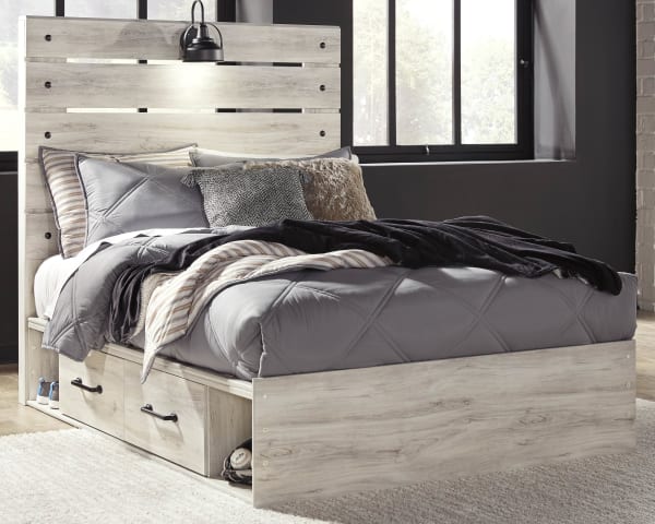 Cambeck - Whitewash - Full Panel Bed With Side Storage Drawers