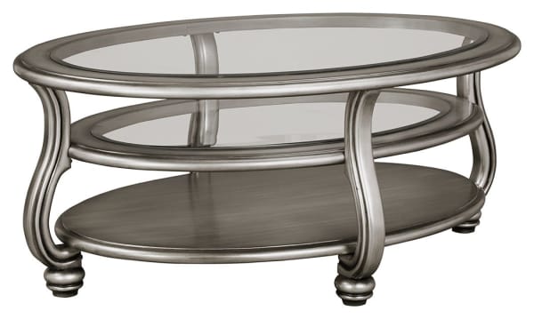 Coralayne - Silver Finish - Oval Cocktail Table